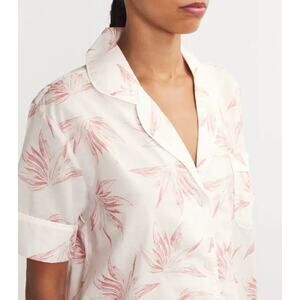 Desmond & Dempsey Deia cream leaf tropical button up short sleeve pajama top XS